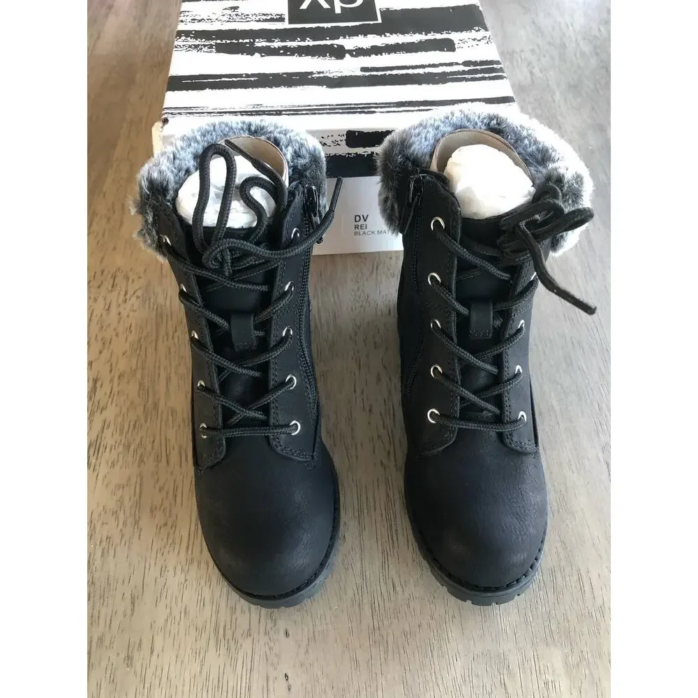 Dolce Vita Girls REI Black Matte Faux Fur Lace Up Boots - 13